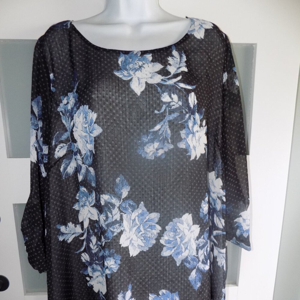 Fever Navy/White Floral Print 3/4 Sleeve Layered Blouse Size 2X Women's